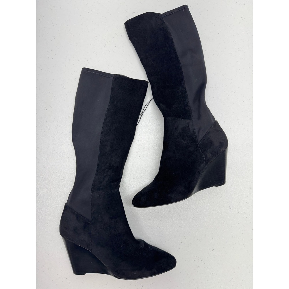 Charles by Charles David Knee High Boots Women 5.5 Black Energy Wedge Suede